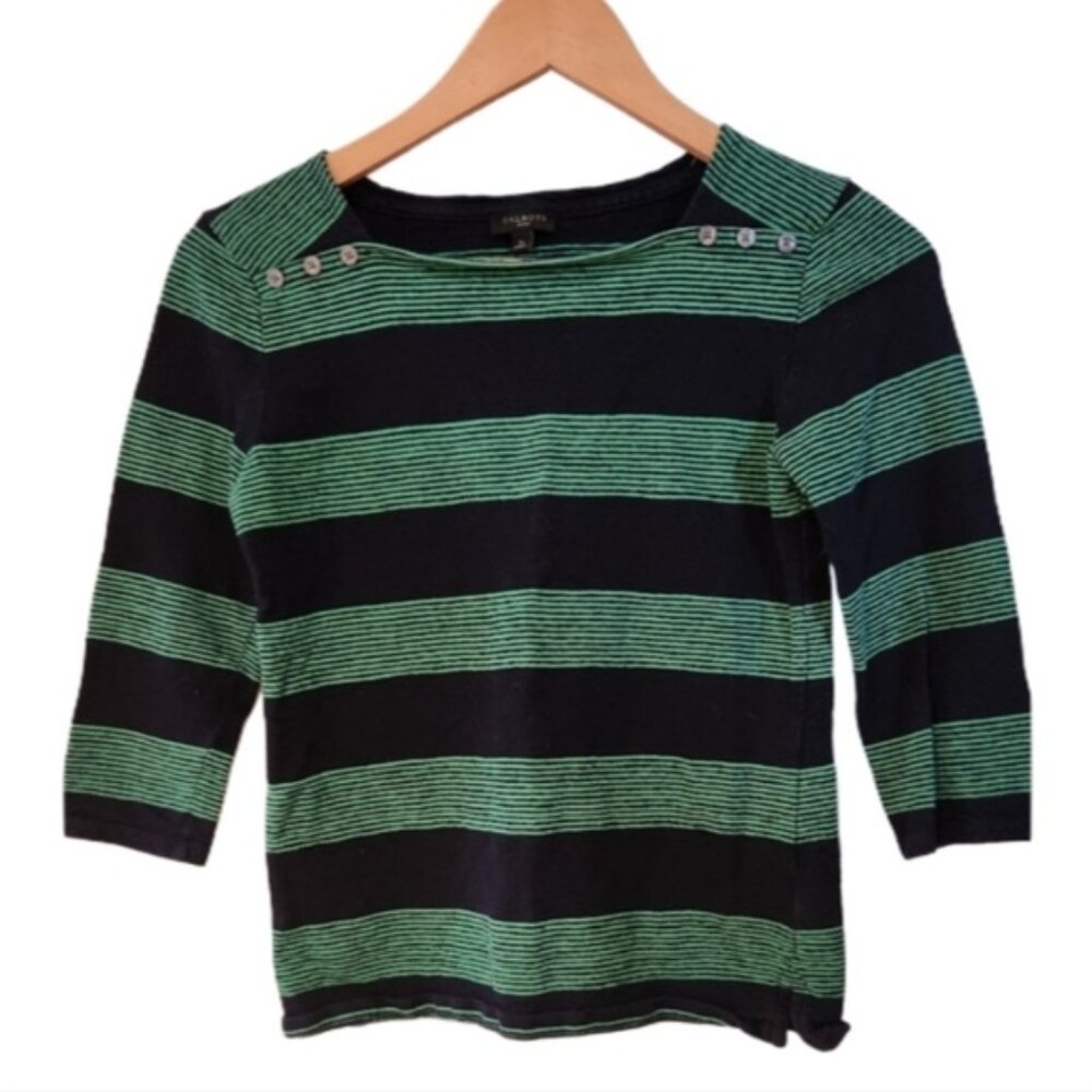 Talbots Small Green And Navy 100% Cotton Top Preppy